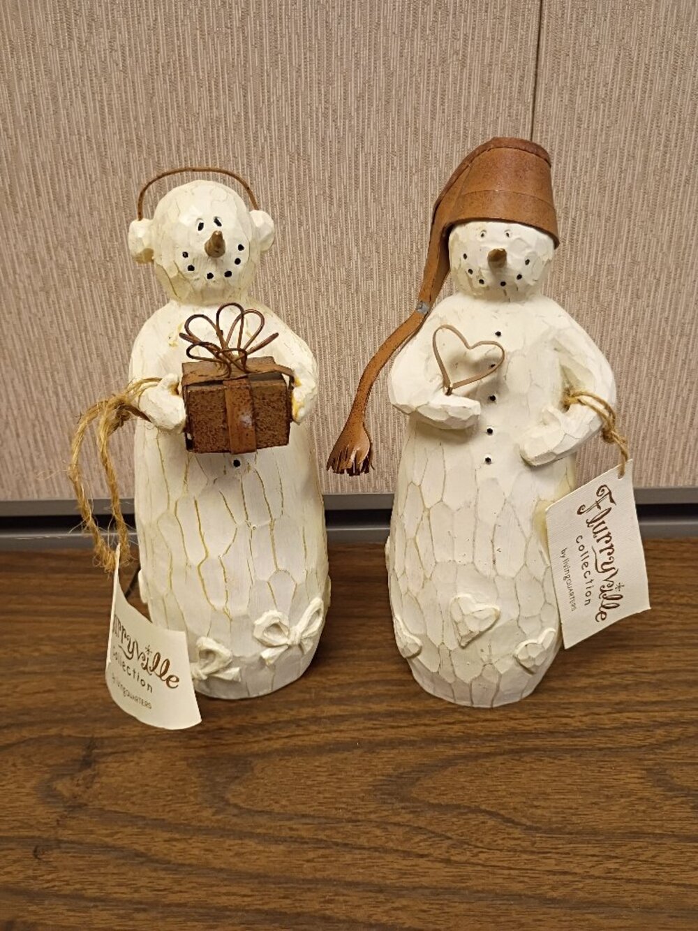 Two Flurryville Collection Farmhouse Chic Rustic Snowmen Figurines